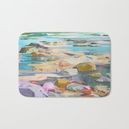 Reflect Bath Mat | Water, Soothing, Calm, Ocean, Rocks, Reflect, Coast, Painting, Tidepools, Coastal 