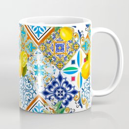 Tiles,mosaic,azulejo,quilt,Portuguese,majolica,lemons,citrus. Mug