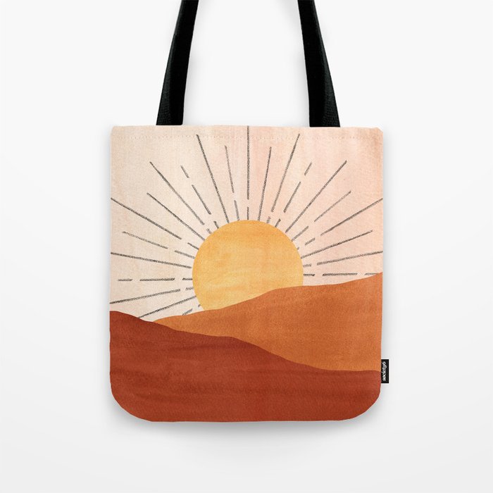 Abstract terracotta landscape, sun and desert, sunrise #1 Tote Bag