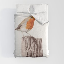 The Robin, A Realistic Watercolor Painting Comforter
