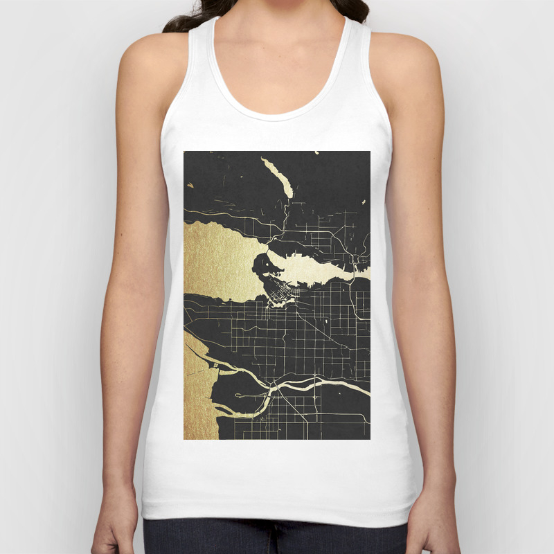 Vancouver Canada Black And Gold Map Unisex Tank Top By Mapmaker
