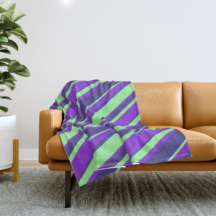 Purple, Dark Slate Blue & Green Colored Striped/Lined Pattern Throw Blanket