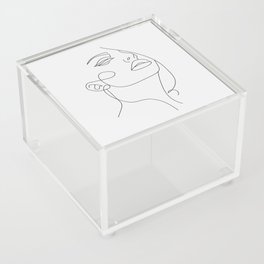 Woman In One Line Gray Background Acrylic Box