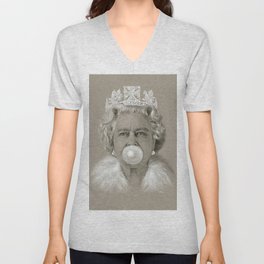 Queen Elizabeth II Blowing White Bubble Gum V Neck T Shirt