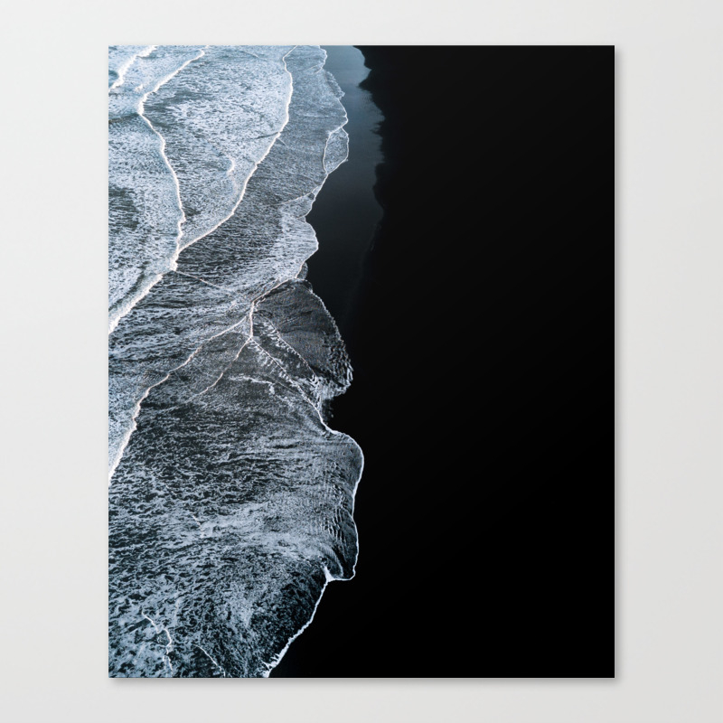 Waves On A Black Sand Beach In Iceland - Minimalis… Canvas Print by Regnumsaturni