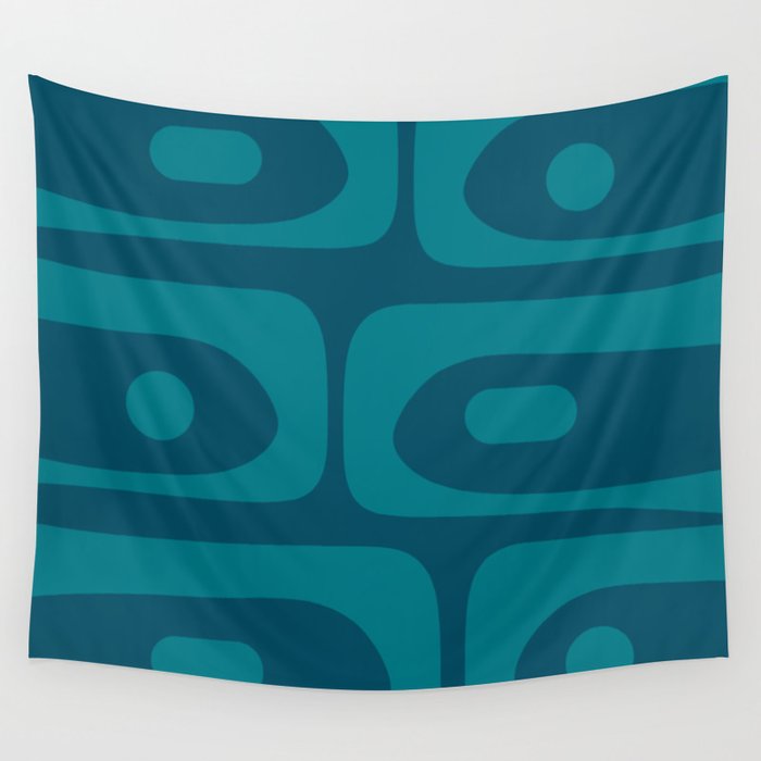 Mid Century Modern Piquet Abstract Pattern Blue Teal Wall Tapestry