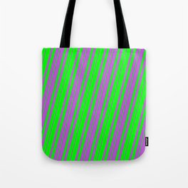 [ Thumbnail: Lime & Orchid Colored Lines Pattern Tote Bag ]