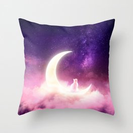 Cat at Moonlight Throw Pillow
