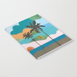 Tropical Abstract Landscape Painting, Colorful Sunset Sky, Palm Trees Notebook