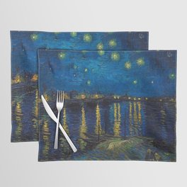 Starry Night Over the Rhone landscape painting by Vincent van Gogh in original blue with yellow stars Placemat