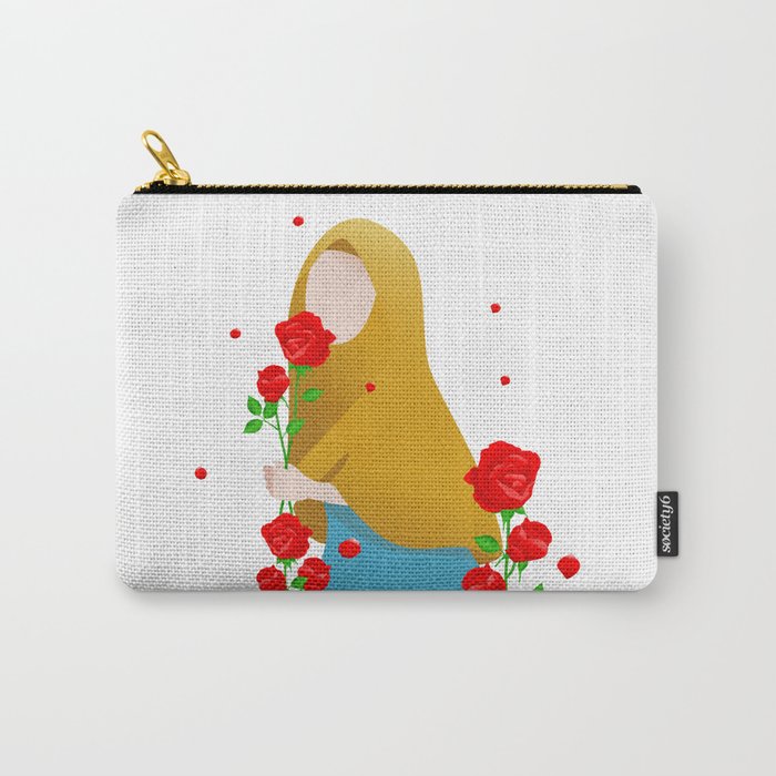 Hijab Muslim Girl Red Roses Carry-All Pouch