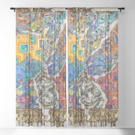 Fractured Frame Abstract Paintings 3D  Sheer Curtain