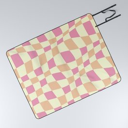 Warped Checkered Pattern (pink/peach/cream) Picnic Blanket