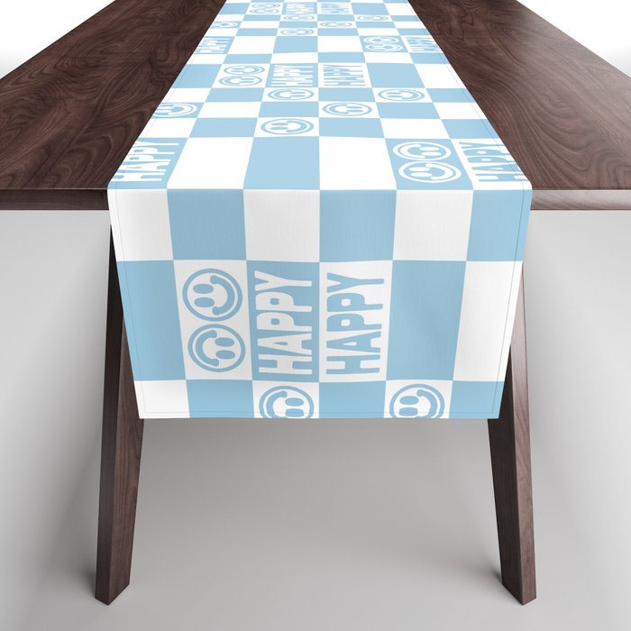 HAPPY Checkerboard (Morning Sky Light Blue Color) Table Runner
