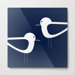 Shorebird Pair - Minimalist Beach Birds in White and Nautical Navy Blue Metal Print | Minimalist, Digital, Birds, Beach House, Scandi, Shorebird, Navy, Blue, Navy Blue, Minimal 
