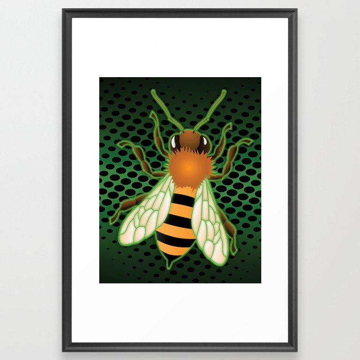Radiactive Bee over Futuristic Beehive Framed Art Print