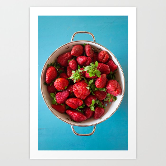 Strawberries on Blue Art Print