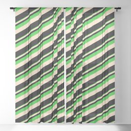 [ Thumbnail: Lime Green, Bisque & Black Colored Lines Pattern Sheer Curtain ]
