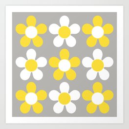 Retro Daisies Illuminating Yellow & Ultimate Gray Art Print