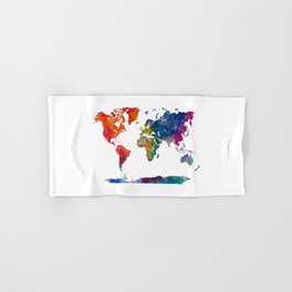 multicolored watercolor world map Hand & Bath Towel