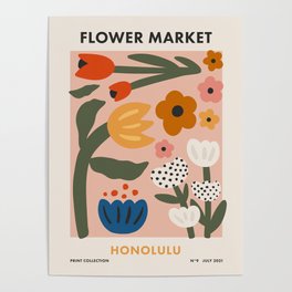 Flower Market Honolulu, Playful Naif Floral Print Poster