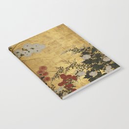 White Red Chrysanthemums Floral Japanese Gold Screen Notebook