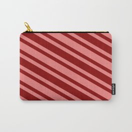 [ Thumbnail: Light Coral and Dark Red Colored Striped/Lined Pattern Carry-All Pouch ]