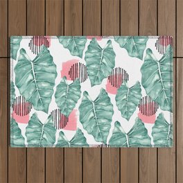 Watercolor tropical leaves abstract Outdoor Rug