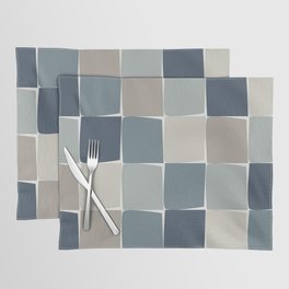 Flux Midcentury Modern Check Grid Pattern in Neutral Blue Gray Tones Placemat