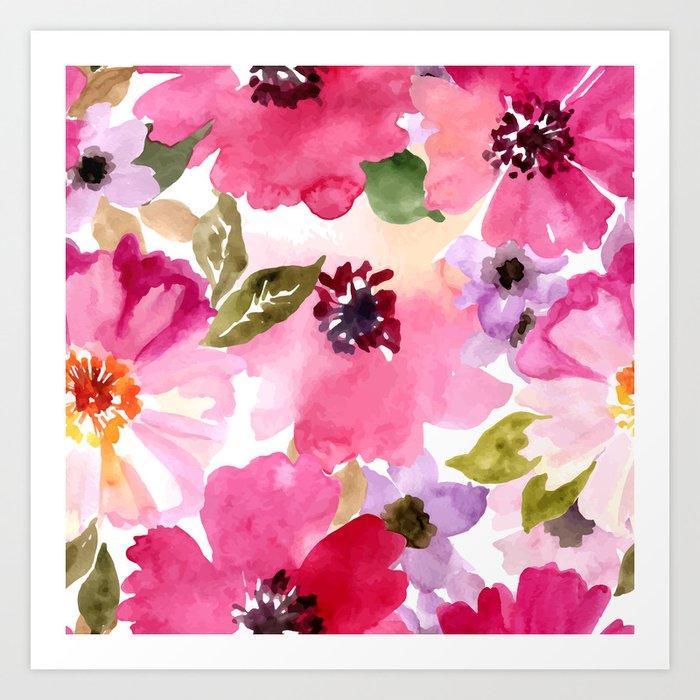 Watercolor Flowers Pink Fuchsia Kunstdrucke Watercolor Flowers Pink Fuchsia Kunstdrucke