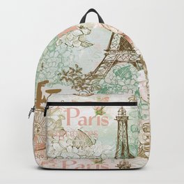 I love Paris - Vintage Shabby Chic - Eiffeltower France Flowers Floral Backpack