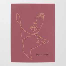 One line drawing of a woman's face with orchid pink color Poster