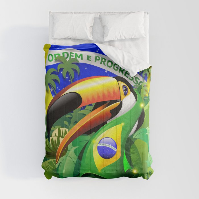 Toco Toucan with Brazil Flag Comforter