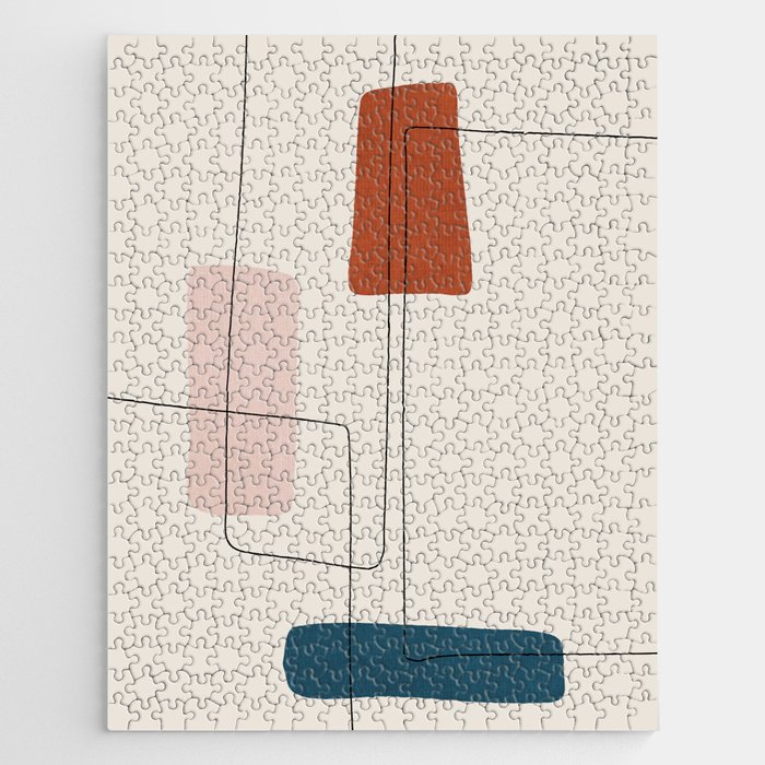 Burnt Orange Navy Pink Abstract Modern 01 Jigsaw Puzzle