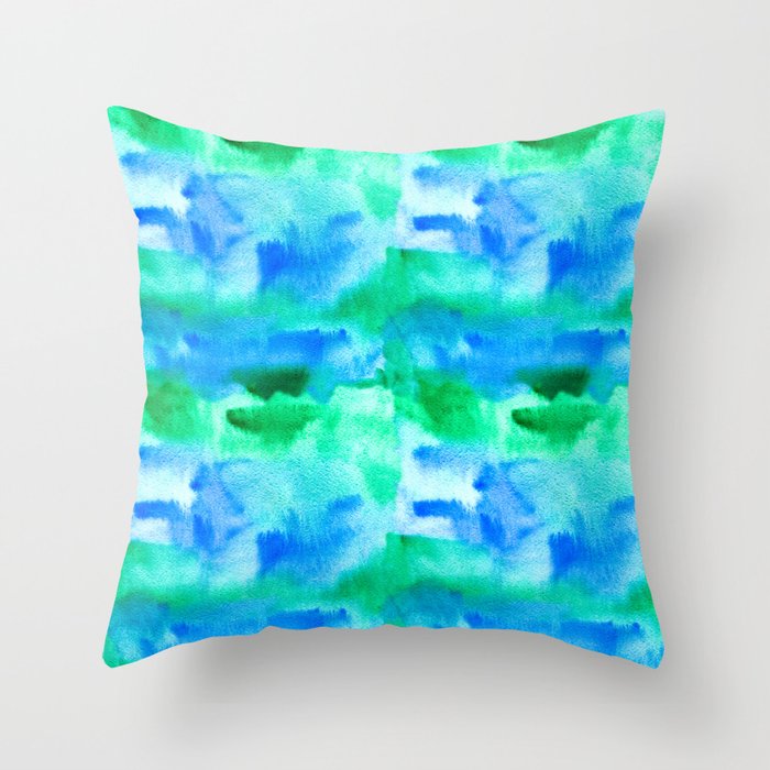Vivid green and blue watercolors pattern Throw Pillow