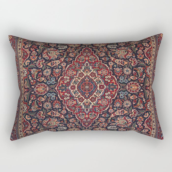 Central Persia Kashan Old Century Authentic Colorful Red Blue Purple  Vintage Patterns Rectangular Pillow