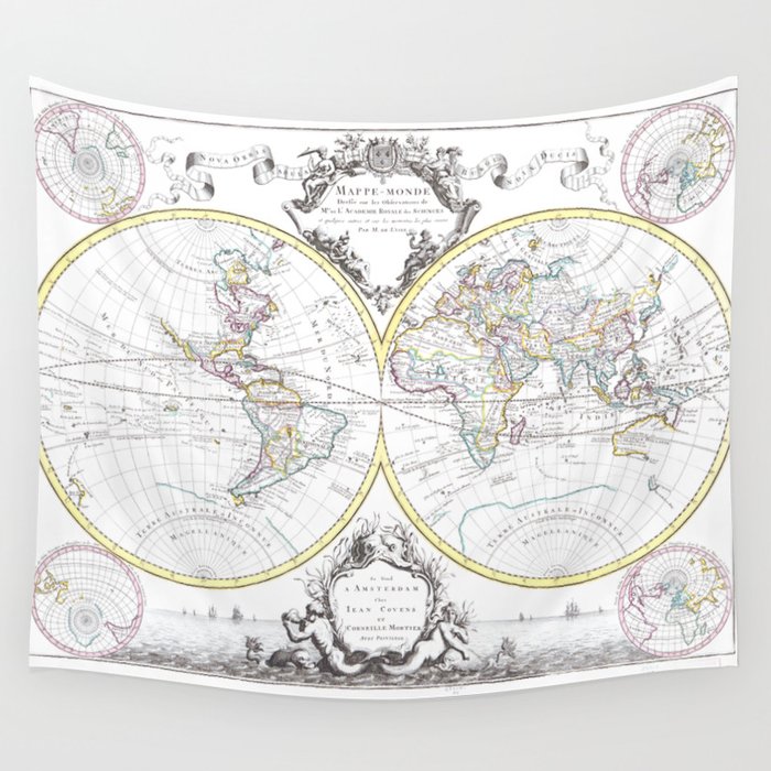 World Map Wall Art 1665 Dorm Decor Mappemonde Wall Tapestry By Frenchfineart