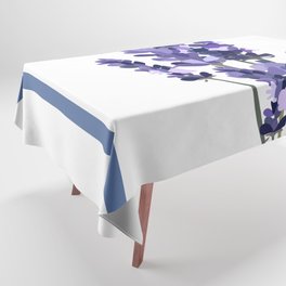 Floral Lavender Bouquet Design Pattern on Blue and White Tablecloth