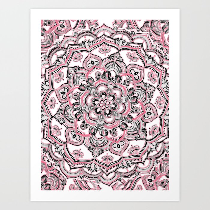 Magical Mandala in Monochrome + Pink Art Print