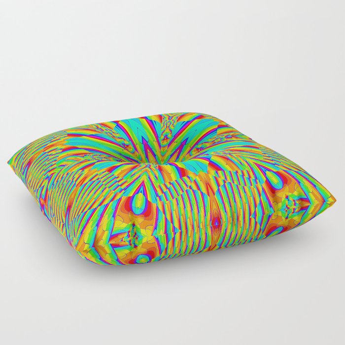 Rainbow Fractal Kaleidoscope Floor Pillow