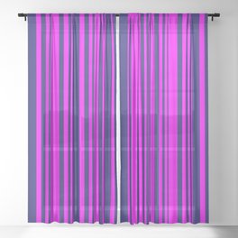 [ Thumbnail: Midnight Blue & Fuchsia Colored Lines Pattern Sheer Curtain ]