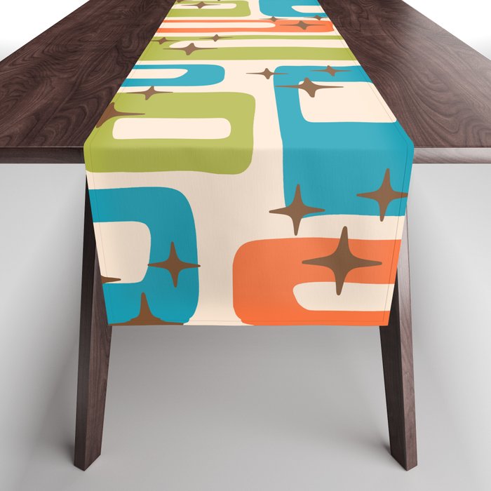 Retro Mid Century Modern Abstract Pattern 921 Googie Orange Chartreuse Turquoise Table Runner