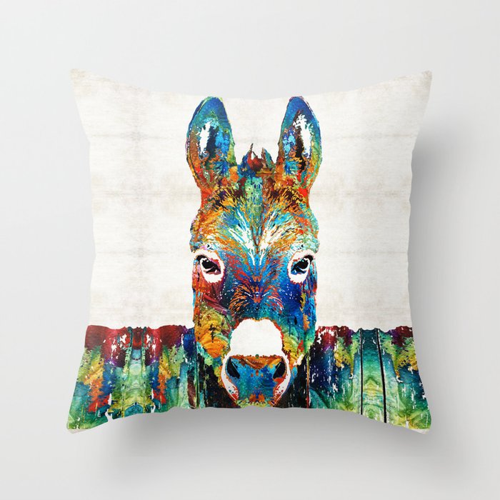 Colorful Donkey Art - Mr. Personality - By Sharon Cummings Throw Pillow