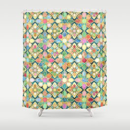Gilded Moroccan Mosaic Tiles Shower Curtain
