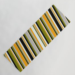 [ Thumbnail: Vibrant Green, Grey, Orange, Mint Cream, and Black Colored Lined/Striped Pattern Yoga Mat ]
