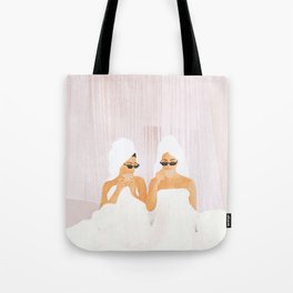 Morning with a friend Tote Bag | Coffe, Girls, Digital, A, Morning, Spring, Friend, Female, Graphicdesign, Minimal 