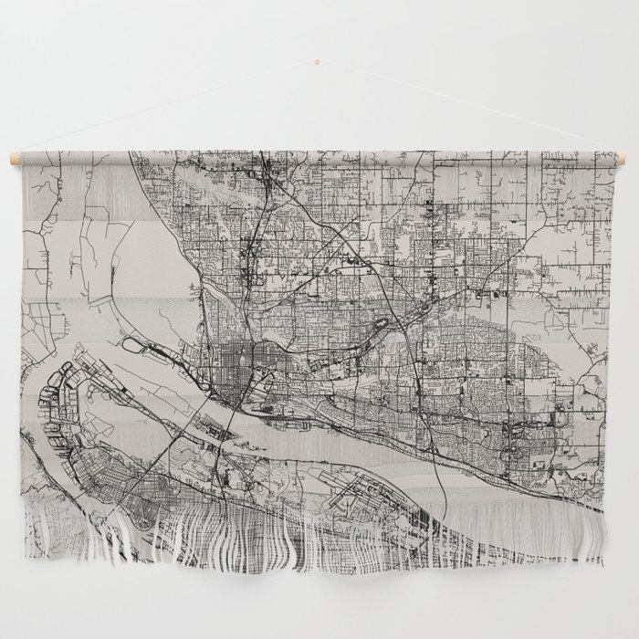 Vancouver, WA. USA - City Map Illustration - Black and White Aesthetic Wall Hanging