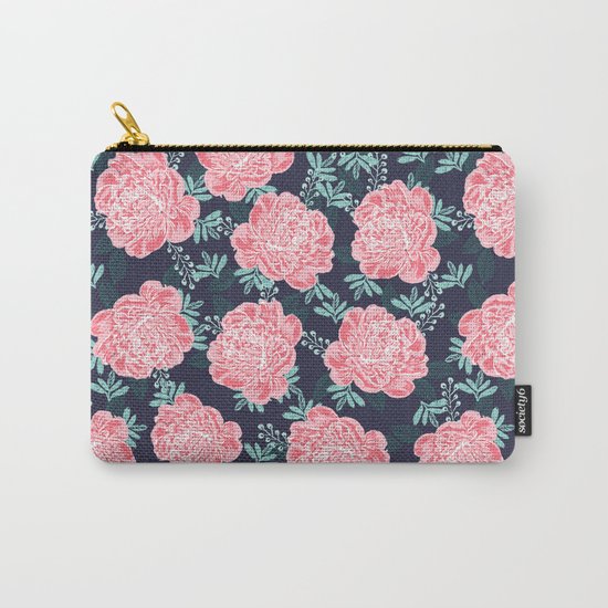 Peony Flowers navy pink and white modern colors for office home or college dorm decor Carry-All Pouch