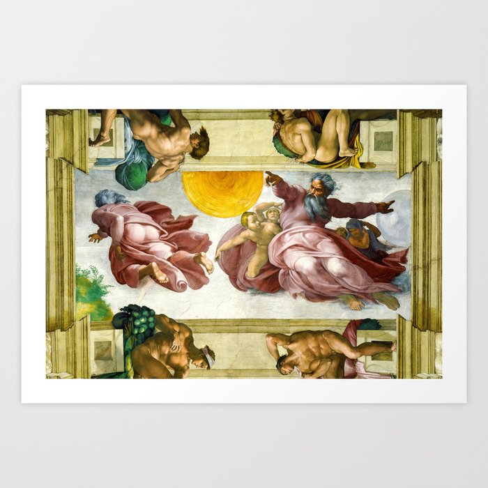 The Creation of the Sun, Moon and Plants, Sistine Chapel Ceiling  by Michelangelo Art Print