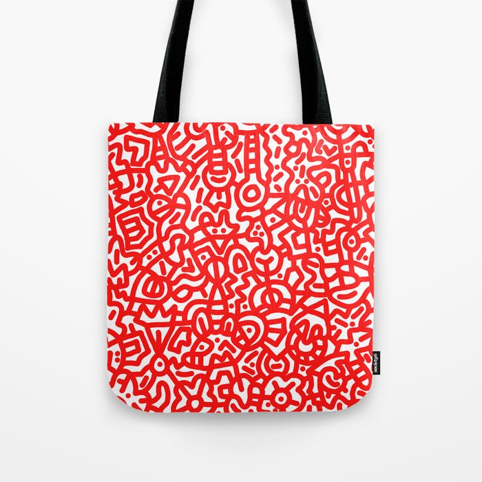 Candy Apple Red on White Doodles Tote Bag